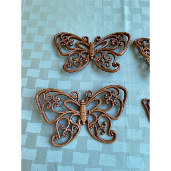 VTG 1978 Set of 4 Wood Look Butterflies for wall by Homeco Excellent Condition - Picture 2 of 12